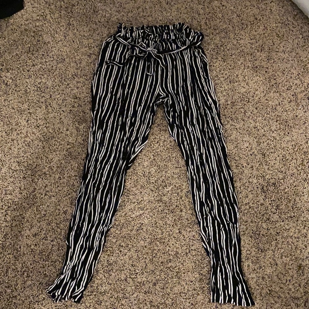 black and white striped dressy pants